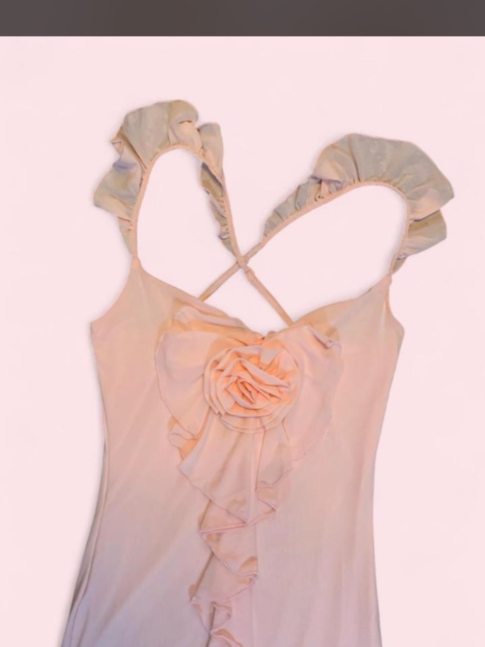 Source Unknown Peach Ruffle Rose Slip Dress
